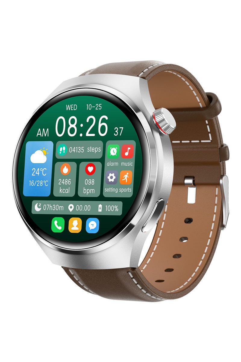 RollsTimi  Men's Smart Watches, IP68 Waterproof Smart Watches Suitable for Android and Apple Mobile Phones, Fitness Tracking Watches with Multiple Exercise Modes, Heart rate Monitoring Pedometer Sleep Monitor, GT4PRO Silver Brown Steel Belt. - Image 1