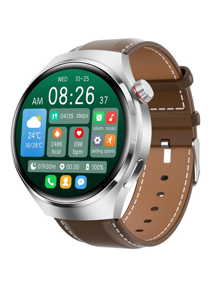 RollsTimi  Men's Smart Watches, IP68 Waterproof Smart Watches Suitable for Android and Apple Mobile Phones, Fitness Tracking Watches with Multiple Exercise Modes, Heart rate Monitoring Pedometer Sleep Monitor, GT4PRO Silver Brown Steel Belt. - Image 1