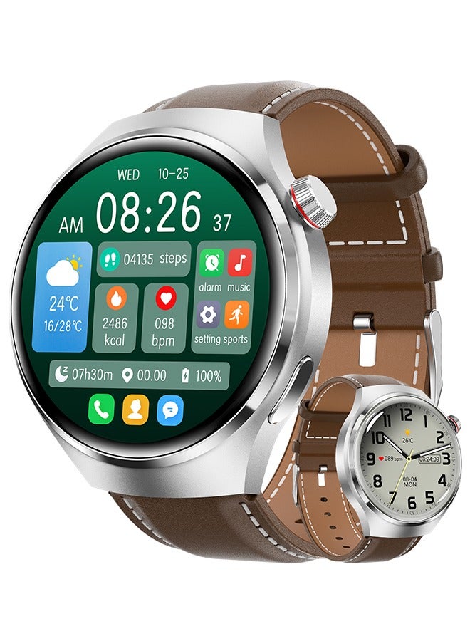 رولستيمي ساعة ذكية للرجال ، شاشة كبيرة عالية الدقة مقاس 1.6 بوصة ، مكالمة بلوتوث ، مراقبة صحية ، مساعد ذكاء اصطناعي ، آي بي 68 مقاوم للماء ، ساعة ذكية للأعمال العصرية ، جي تي 4 برو جلد بني - Image 1