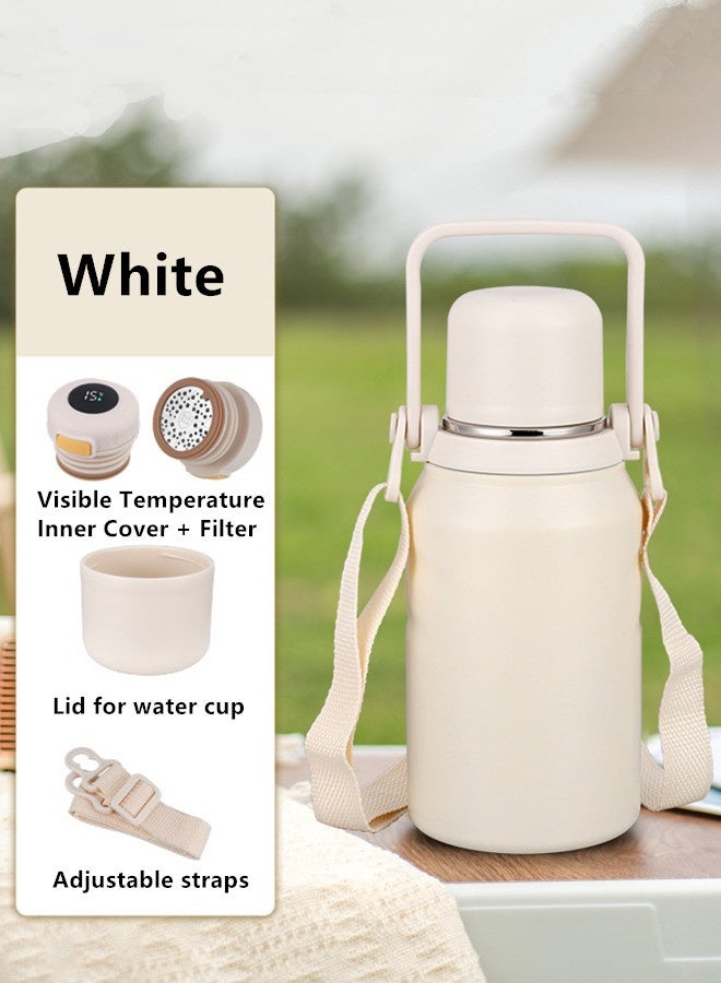 Thermos 1000ml Water Bottle 316 Stainless Steel Travel Coffee Cup Water Cup Tea Cup Vacuum Insulated Bottle Car Cup Vacuum Cup Leakproof Insulated Cup Water Bottle Thermos With Led Touch Screen Tempreture Display With Double Wall Vacuum Insulated White - Image 1