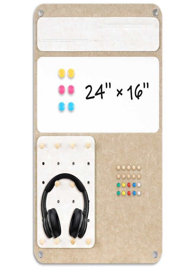 DOLLAR BOSS 3-in-1 Foldable Bulletin Board 24"x16" Vertical - Magnetic Whiteboard with Cork & Acrylic Shelves, Sound-Absorbing Felt for Home/Office/Dorm Includes Pins/Magnets (Latte) - Image 1