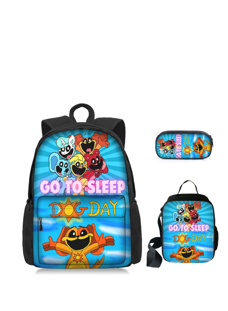 Y&D 3-piece set Smiling Critters Anime Backpacks Smiling Critters Lightweight Backpacks Meal Bags Pen Bags Cute CatNap Cartoon Stuffed Anime Smiling Critters backbags - Image 1