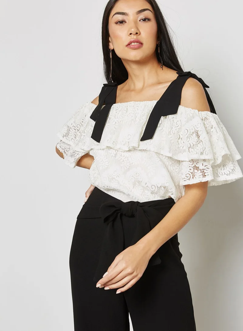 Ginger Ruffle Lace Cold Shoulder Top