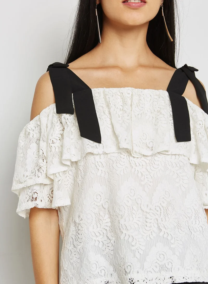 Ginger Ruffle Lace Cold Shoulder Top