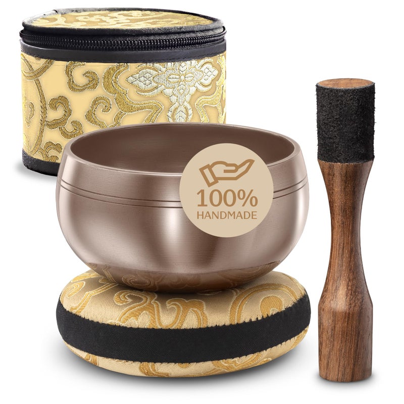 Silent Mind Tibetan Singing Bowl Set with Case â€“ Authentic Plain Design â€“ Meditation Bowl & Sound Bowl with Cushion, Mallet & Guide â€“ Handmade Nepali Bowls â€“ Chakra Balancing â€“ Meditation Sound Bath Kit - Image 1