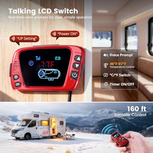 OBAKL Diesel Heater 5KW, Aluminum Housing, Diesel Air Heater 12V High Altitude, Parking Heater with Talking LCD Controller & 15L Tank for Trucks, Campers, RVs, and Boats - Image 4