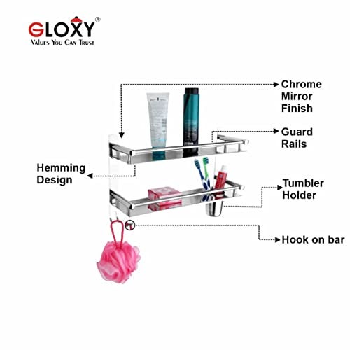 GLOXY ENTERPRISE Stainless Steel 2 Layer Multipurpose Use Shelf Organizer Bathroom Shelf and Rack with Toothbrush Holder Bathroom Accessories - Image 3