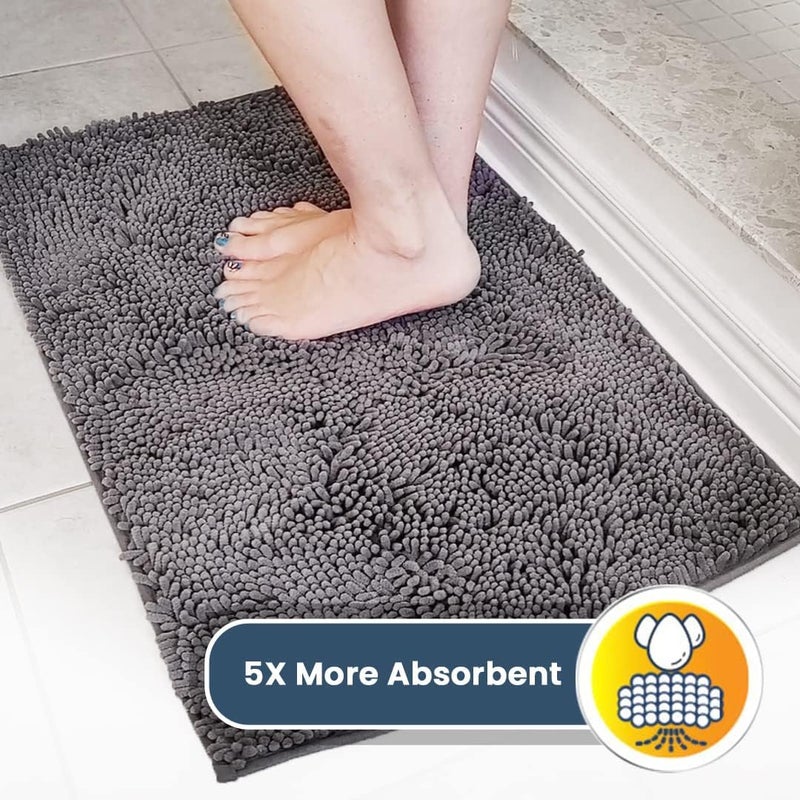 Muddy MatÂ® 2-Piece Grey Medium 30"X19" AS-SEEN-ON-TV Highly Absorbent Microfiber Door Mat, Bath Mat and Pet Rug, Non Slip Thick Washable, Soft Chenille for Kitchen Bathroom Bedroom Indoor and Outdoor - Image 4