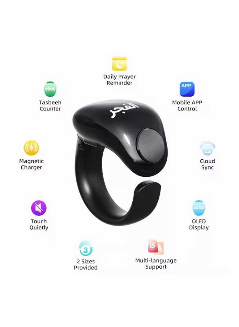 Healife Tasbih Zikr Smart Ring, Adjustable Ring Finger Counter with 2 Sizes (18/20mm), APP Support Digital Counter Prayer Reminder Rings, Waterproof 4 Digit Finger Counter Zikr Ring for Muslims (Blac2  - Image 2