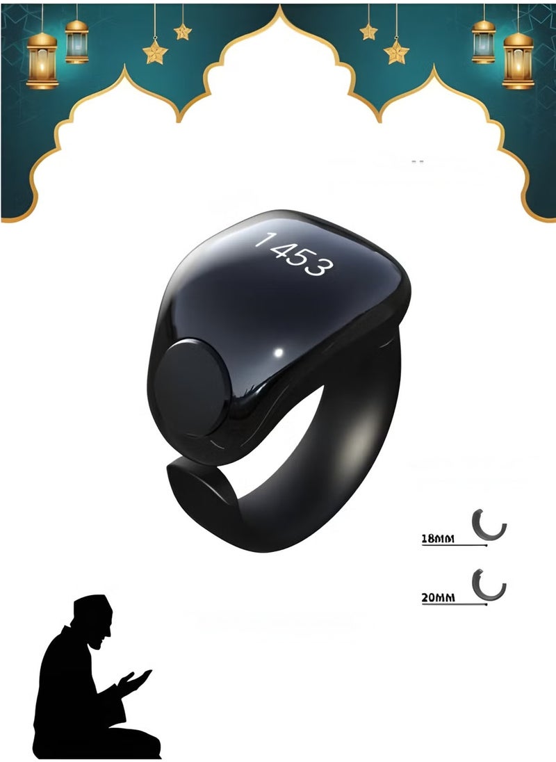 Healife Tasbih Zikr Smart Ring, Adjustable Ring Finger Counter with 2 Sizes (18/20mm), APP Support Digital Counter Prayer Reminder Rings, Waterproof 4 Digit Finger Counter Zikr Ring for Muslims (Blac2  - Image 1