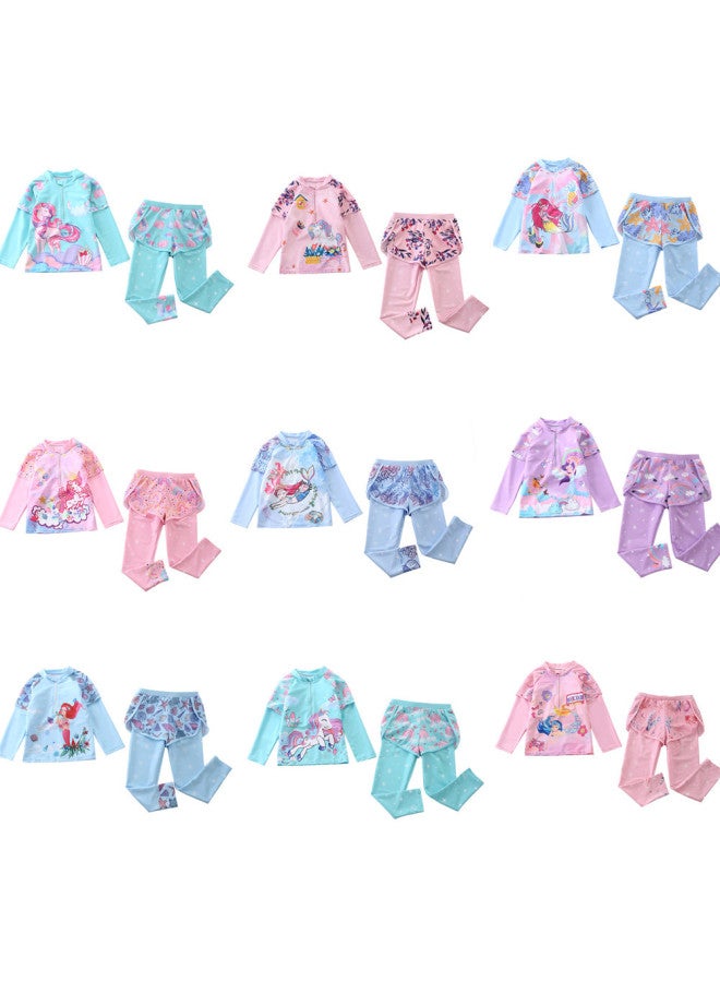 Loquat Children's Swimwear Women's Girls' Split Middle And Big Children's Swimwear Long Sleeve Trousers Flatmesh Shorts Diving Swimwear-Color:CM2385-10BW Zhongshan Small- - Image 4