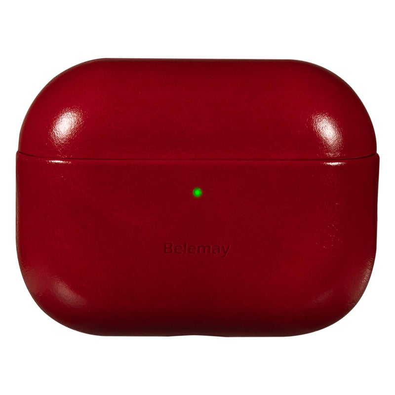 Belemay Handcrafted Oil-Waxed Leather Case for AirPods Pro 3rd Gen (2025), Genuine Cowhide, Smooth Glossy Lively Two-Tone Patina, Compatible with MagSafe, Compatible with Airpods Pro 3, Crimson Red - Image 1