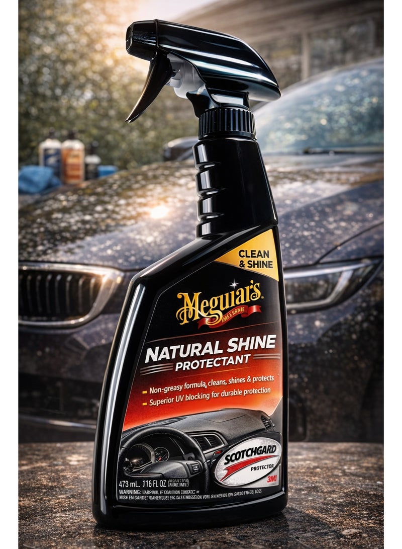 ناتشورال شاين واقي وملمع أسطح السيارة الداخلية سعة 473 مل مع تقنية سكوتش جارد لتنظيف وحماية الفينيل والمطاط والبلاستيك مع حماية فائقة من الأشعة فوق البنفسجية.