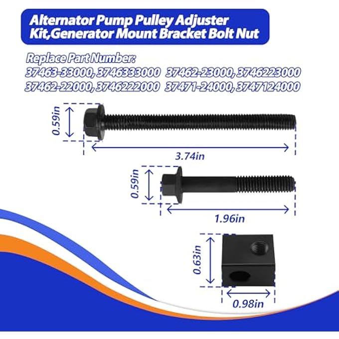 KMBNTU Alternator Pump Pulley Adjuster Kit Fit for Hyundai Elantra Accent Tiburon Kia Rio Rio5 Spectra Spectra5 2000-2008 Replace 37463-33000 37462-22000 37471-24000 - Image 2