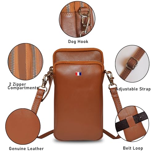 ABYS Tan Genuine Leather Unisex Mini Mobile Bag,Mobile & Passport Pouch for Women,Sling Multipurpose Travel Bag for Men,Adjustable Detachable Strap - Image 5