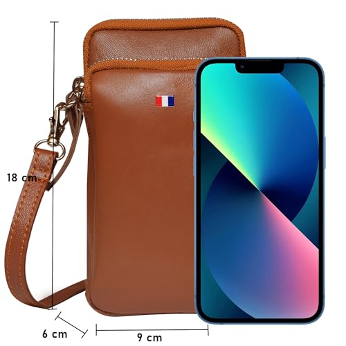 ABYS Tan Genuine Leather Unisex Mini Mobile Bag,Mobile & Passport Pouch for Women,Sling Multipurpose Travel Bag for Men,Adjustable Detachable Strap - Image 2