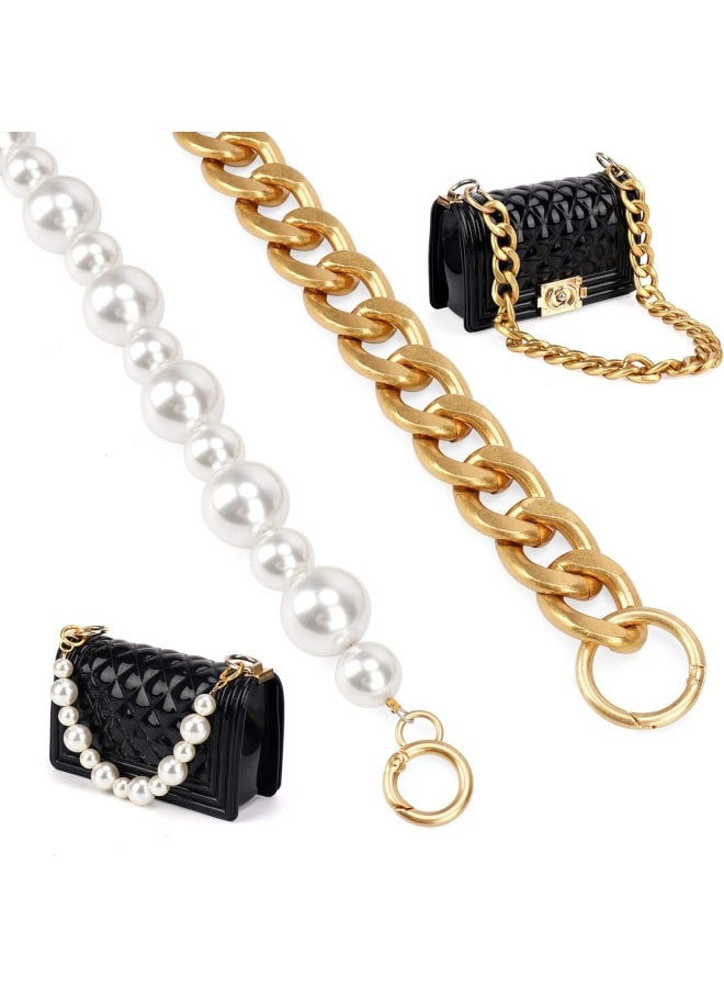 cenoz Purse Replacement Chains with Clasp 2PCS DIY Heavy Chunky Aluminum Metal Chain Imitation Pearl Bead Purse Strap Handbag Chain Accessories for Bag Decoration (Gold and Pearl White) - Image 1
