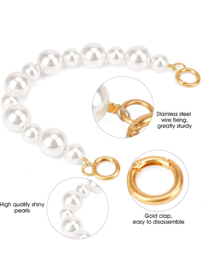 cenoz Purse Replacement Chains with Clasp 2PCS DIY Heavy Chunky Aluminum Metal Chain Imitation Pearl Bead Purse Strap Handbag Chain Accessories for Bag Decoration (Gold and Pearl White) - Image 3