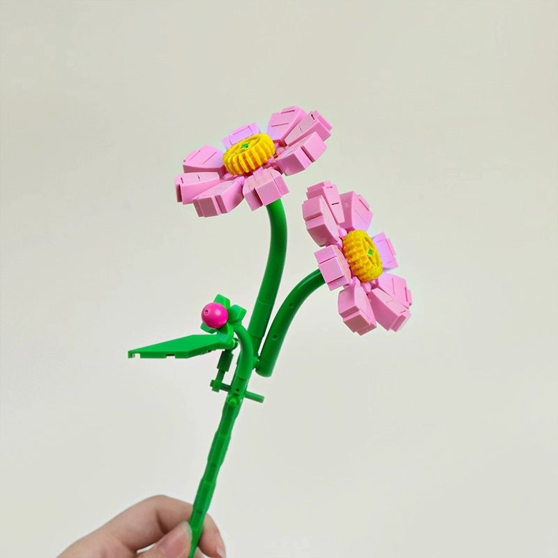 Educational Interlocking Building Block Flower Model Set - Simulated Roses, Peonies, Ferns, Rose  Bushes