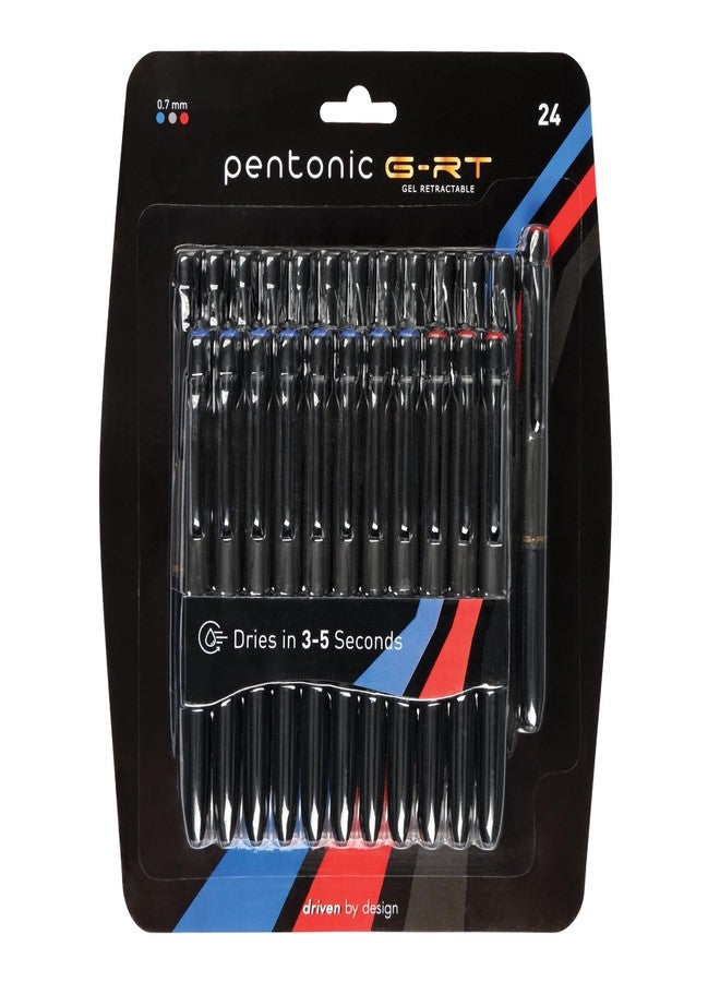 Pentonic GR-T Retractable Gel Pens, 24 Count, Assorted Color Ink (12 Black, 8 Blue, 4 Red), 0.7 mm Fine Point, Smooth Writing For Journaling (1002360) - Image 1