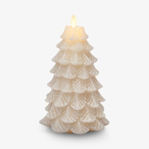 Luminara Christmas Tree Flameless LED Candle White Swan 535 x 85 Moving Flame Battery Operated Timer Holiday Decor Glitter Snow Finish Safe