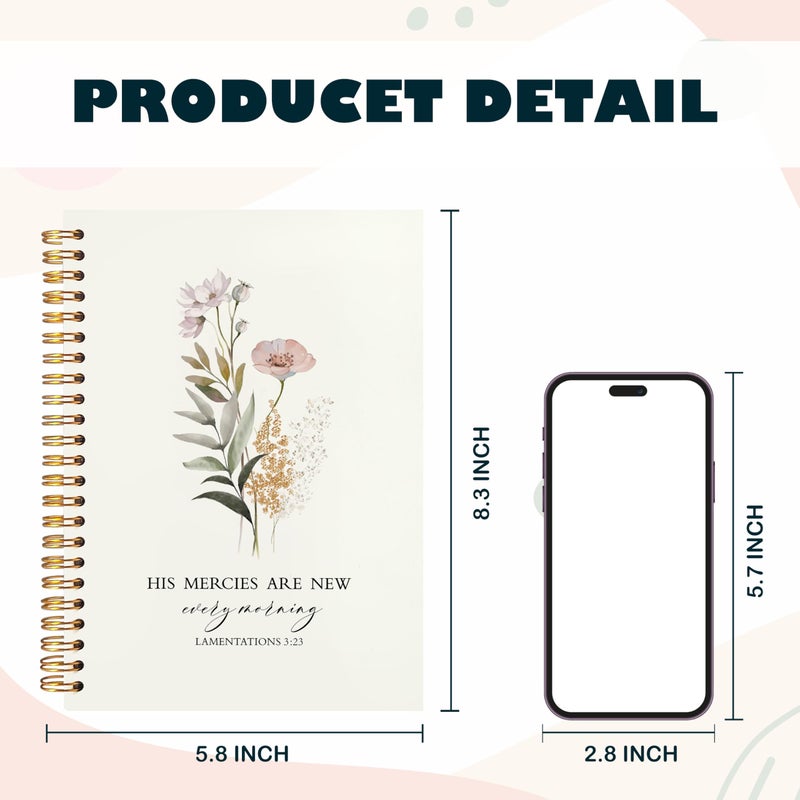 BearCake Bible Christian Journals Floral Notebooks for Women Note Taking,Prayer Journal for Women, His Mercies are New Every Morning,Bible Study Journal for Women 5.5x8.3 - Image 2