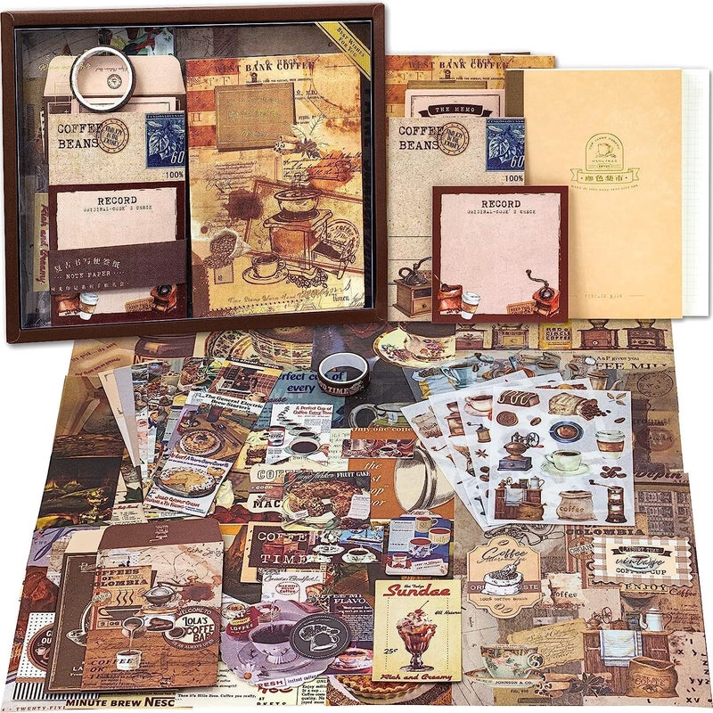 DIAMOND CRAFTZ CoffeeThemed 346pcs Vintage Scrapbook Stickers Pack Enhance Your Art Journaling Bullet Journals Planners and DIY Crafts with Aesthetic Collage Album Accents 