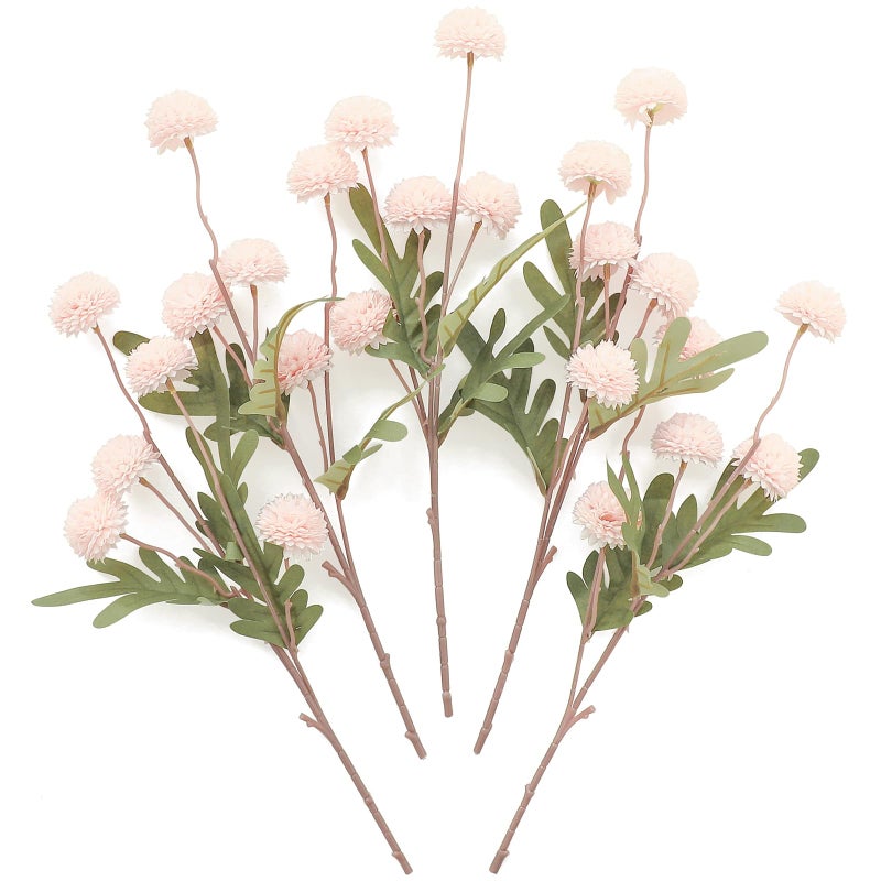 Floroom 5pcs Blush Faux Silk Mums Artificial Flowers, Bulk Fake Small Mini Chrysanthemums with Stems for DIY Pink Wedding Centerpieces Floral Arrangements Vase Fillers Home Decorations - Image 1