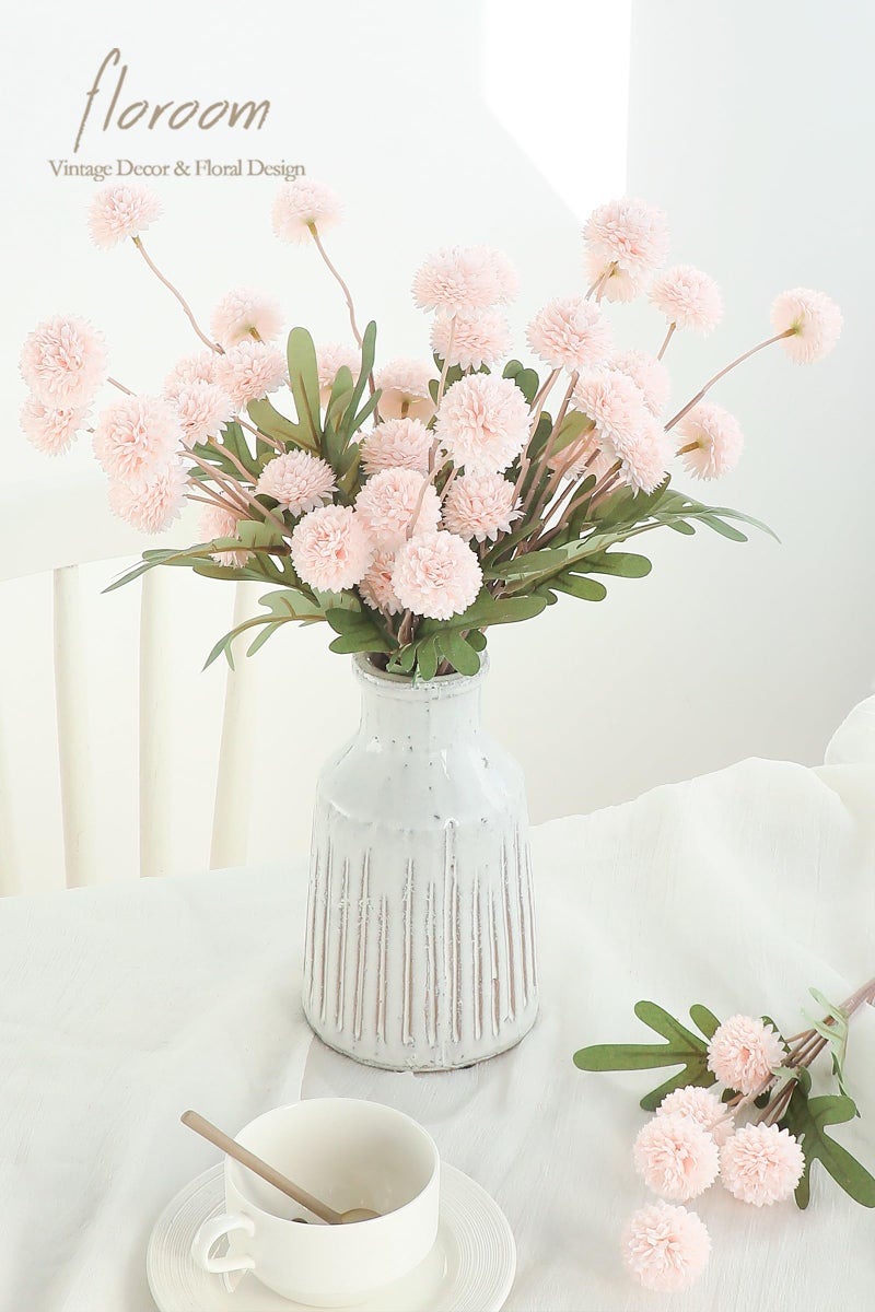 Floroom 5pcs Blush Faux Silk Mums Artificial Flowers, Bulk Fake Small Mini Chrysanthemums with Stems for DIY Pink Wedding Centerpieces Floral Arrangements Vase Fillers Home Decorations - Image 2