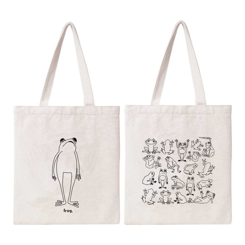THEYGE Frog Tote Bag Cute Frogs Cotton Canvas Bag Aesthetic Funny Tote Bag for Women Gift Tote Handbag Grocery Bag Beach Shopping Shoulder Bag