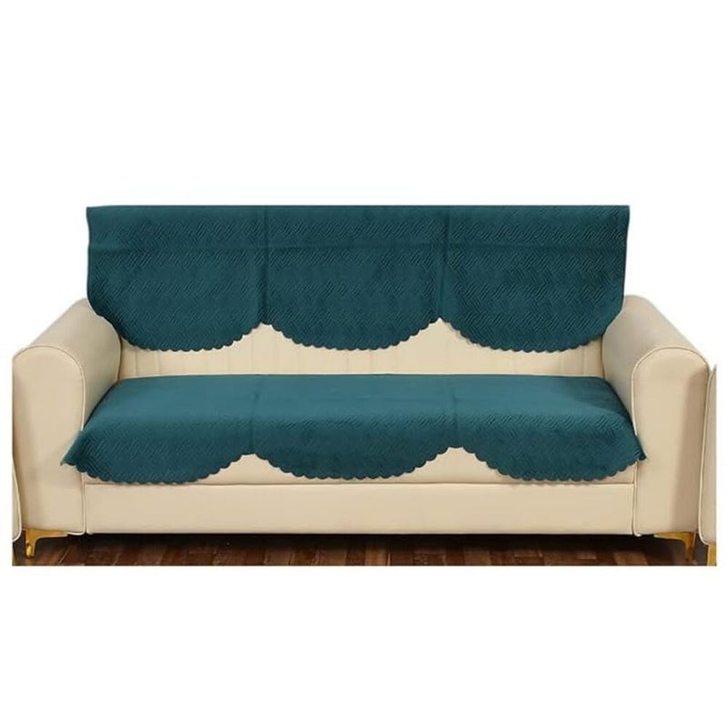 TIB Quilted Sofa Cover Set of 3 Seater Velvet Sofa Cover 3 Seater Green 3 Seater with 2 Long Back Covers