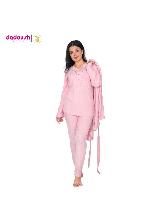 Dadoush Women's Winter Pajama Set, 3 Pieces, Dadoush Women's Long Sleeve Pajamas, Comfortable Women's Pajama Set with Lace on the Chest, 3 Piece Winter Pajamas for Women from Dadoush - Image 2