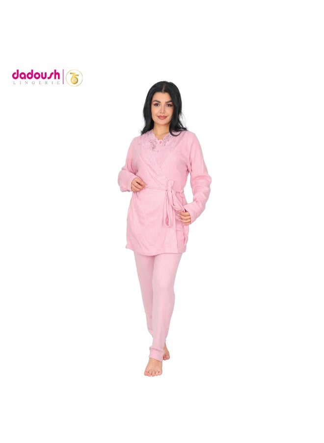 Dadoush Women's Winter Pajama Set, 3 Pieces, Dadoush Women's Long Sleeve Pajamas, Comfortable Women's Pajama Set with Lace on the Chest, 3 Piece Winter Pajamas for Women from Dadoush - Image 3