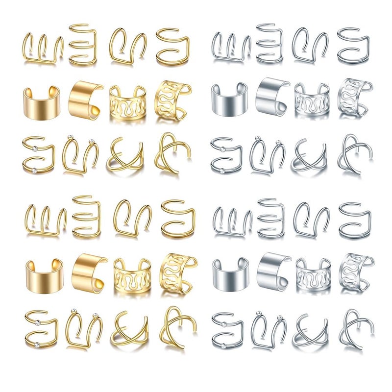 48Pcs Gold Silver Hair Braids Dreadlock NonPiercing Ear Clip Beard Beads Cuffs Clip Hair for Women Men Hair Accessories Styling Jewelry Tools