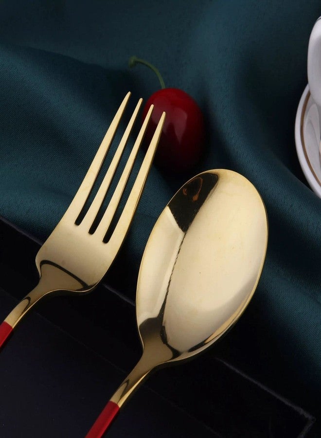CherryBox Premium Spoon Fork & Chopstick Set - Flatware Dinnerware Cutlery Tableware Set - Gold Plated 304 Stainless Steel (Red) - Image 5