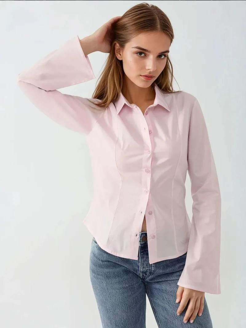 Hiccup Powder Pink Fitted Long Sleeve Shirt for Women | Best Price UAE