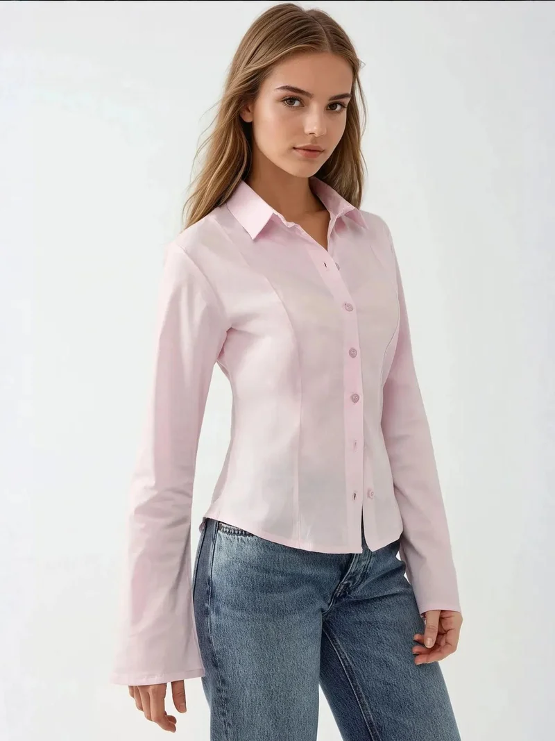 Hiccup Powder Pink Fitted Long Sleeve Shirt for Women | Best Price UAE