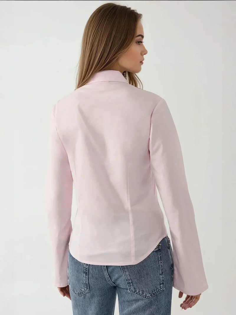 Hiccup Powder Pink Fitted Long Sleeve Shirt for Women | Best Price UAE