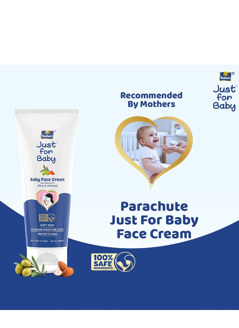 Parachute باراشوت جاست فور بيبي - كريم وجه للأطفال لبشرة ناعمة | غني بالزيتون واللوز | تم اختباره من قبل أطباء الجلدية ومكوناته آمنة بنسبة 100% - 100 مل  - Image 3