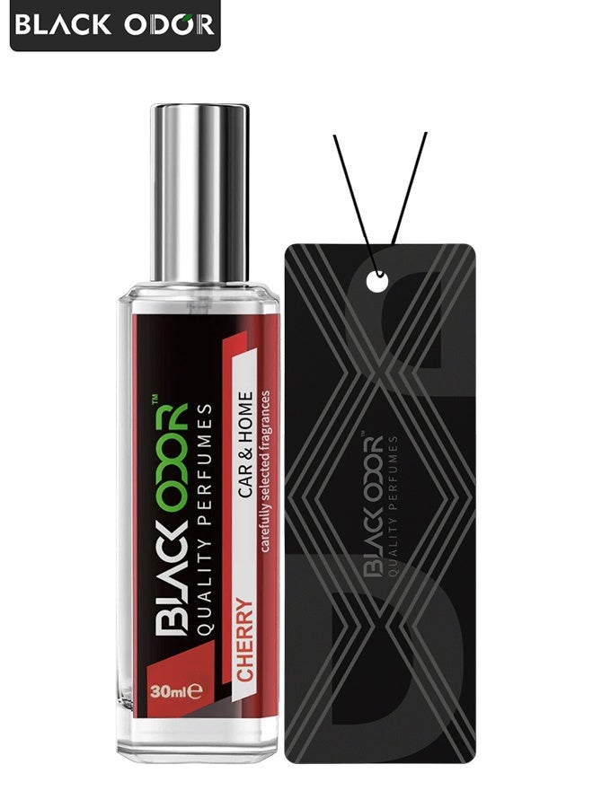 BLACK ODOR Cherry Car & Home Perfume 30ml – Long-Lasting Liquid Air Freshener Spray with Hanging Tag, Natural Essential Oil, No Gas Formula, Odor Neutralizer for Car, Office, Living Room, Washroom & Gym, BO-34 - Image 1