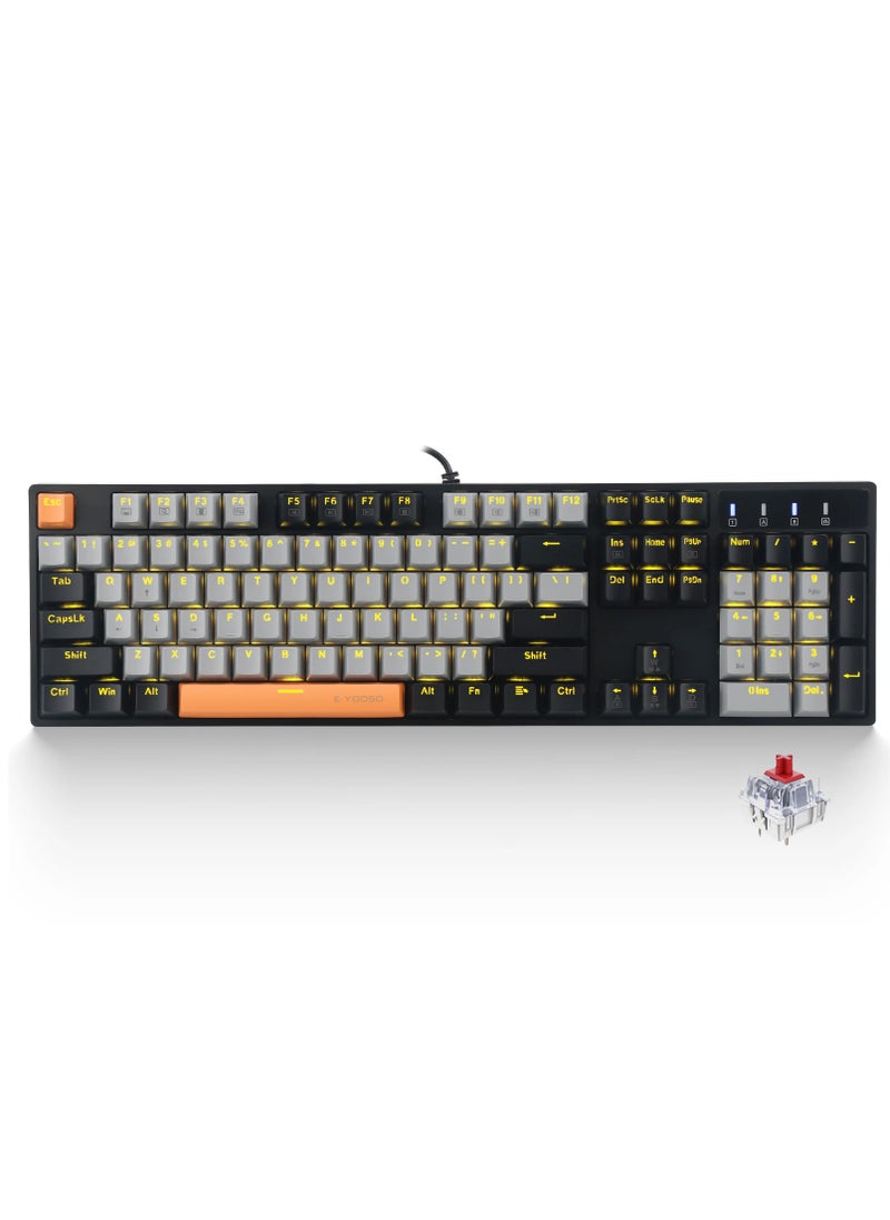 E-YOOSO - Z-14 Mechanical Gaming Wired Keyboard,104 Key Red Switch Full-Size Computer Keyboards for Computer PC Laptop Gamer -Grey Black - Image 1