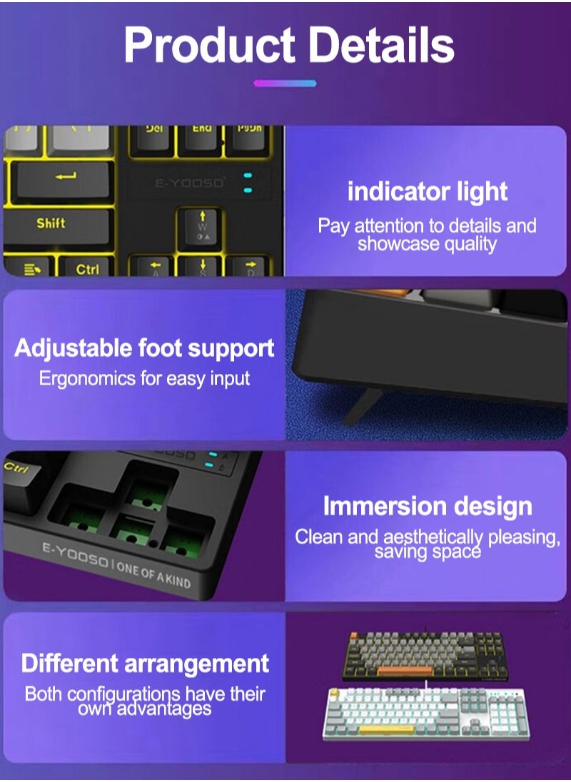 E-YOOSO - Z-14 Mechanical Gaming Wired Keyboard,104 Key Red Switch Full-Size Computer Keyboards for Computer PC Laptop Gamer -Grey Black - Image 1