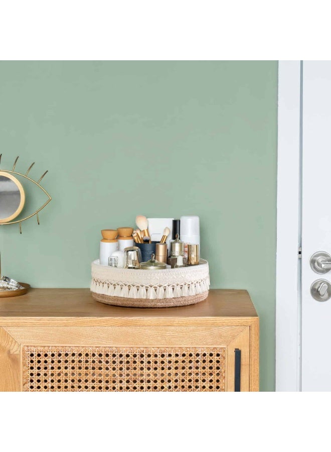 أنمي سلة حبل مكرامية منظِّمة، تخزين زخرفي بوهيمي لمستحضرات التجميل والعطور والعناية بالبشرة | أصفر وأبيض - Image 4