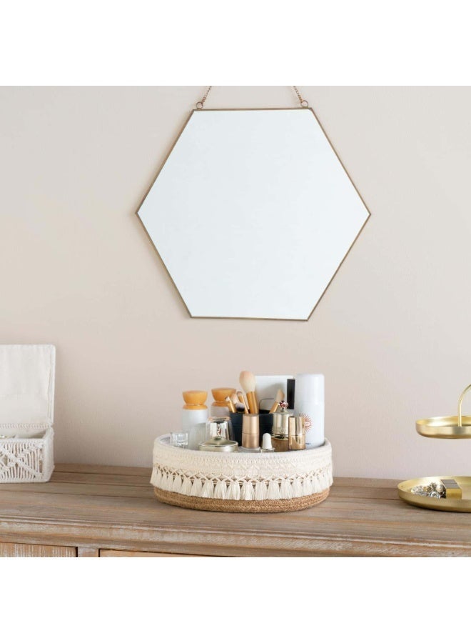 أنمي سلة حبل مكرامية منظِّمة، تخزين زخرفي بوهيمي لمستحضرات التجميل والعطور والعناية بالبشرة | أصفر وأبيض - Image 2