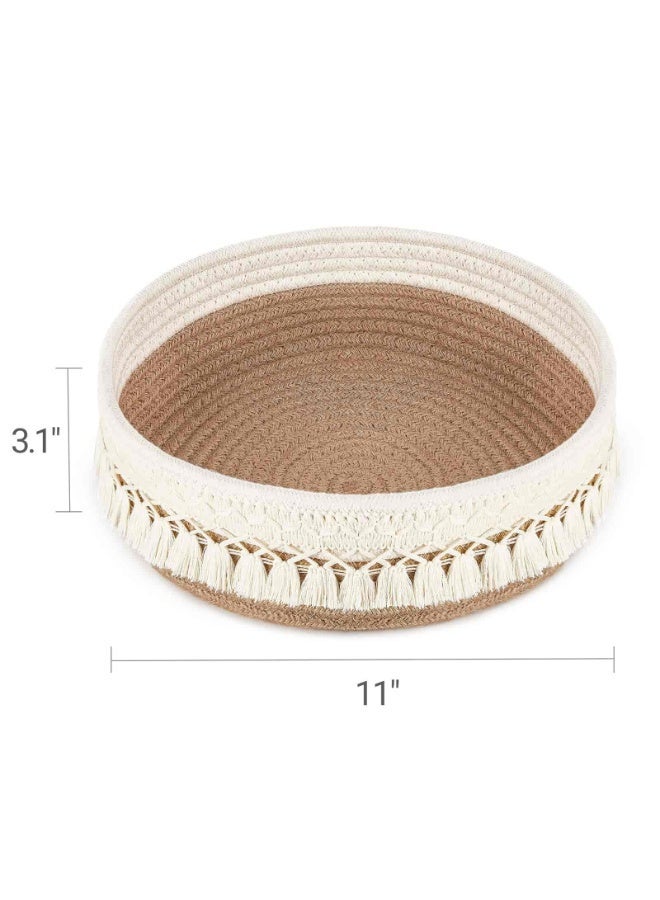 أنمي سلة حبل مكرامية منظِّمة، تخزين زخرفي بوهيمي لمستحضرات التجميل والعطور والعناية بالبشرة | أصفر وأبيض - Image 5