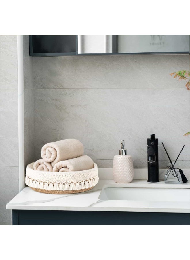 أنمي سلة حبل مكرامية منظِّمة، تخزين زخرفي بوهيمي لمستحضرات التجميل والعطور والعناية بالبشرة | أصفر وأبيض - Image 3