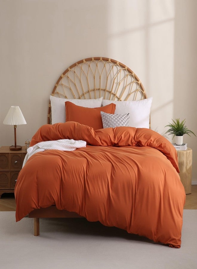 JSD Burnt Orange Duvet Cover Set Twin Size, 2 Piece Microfiber Kids Duvet Cover with Pillow Sham, Zipper Closure, Comforter Not Included - Image 1