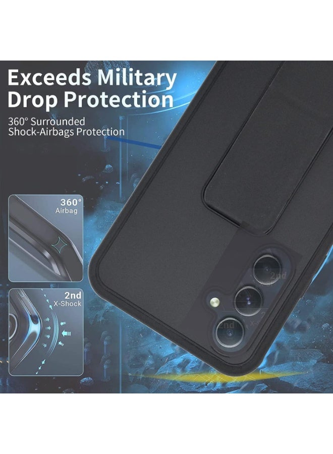 Denx Samsung Galaxy A17 Case with Kickstand and Magnetic Holder, Premium Vertical Strap and Grip with Silicone Holder, multiple viewing positions for Samsung Galaxy A17 (Black) - Image 3