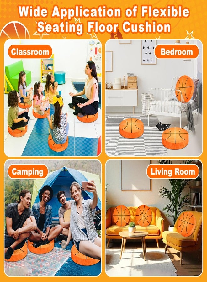 Beeveer 6 Pcs 15 Inch Basketball Cushions Flexible Seating Cushion for Classroom Round Floor Cushions for Kids and Toddlers Floor Sitting Pillow for School Bedroom Home Daycare Yoga Meditation - Image 5