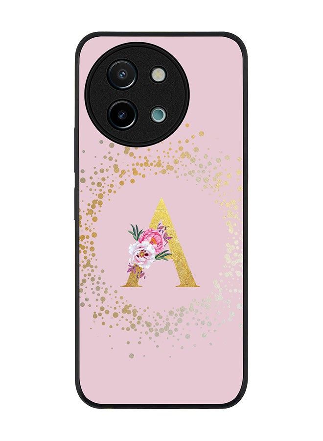 Stylizedd Rugged Black edge case for Vivo Y38 / Vivo Y58 / Vivo Y200i /Vivo T3x Case Cover- Custom Monogram Initial Letter Floral Pattern Alphabet - A (Pink) - Image 1